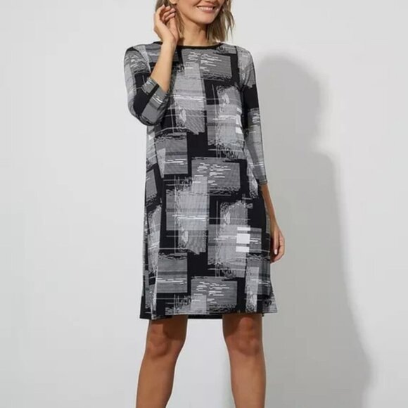 Joseph Ribkoff Black Abstract Shift Dress Scoop Neck 3/4 Sleeves Size 2 New - Picture 11 of 11